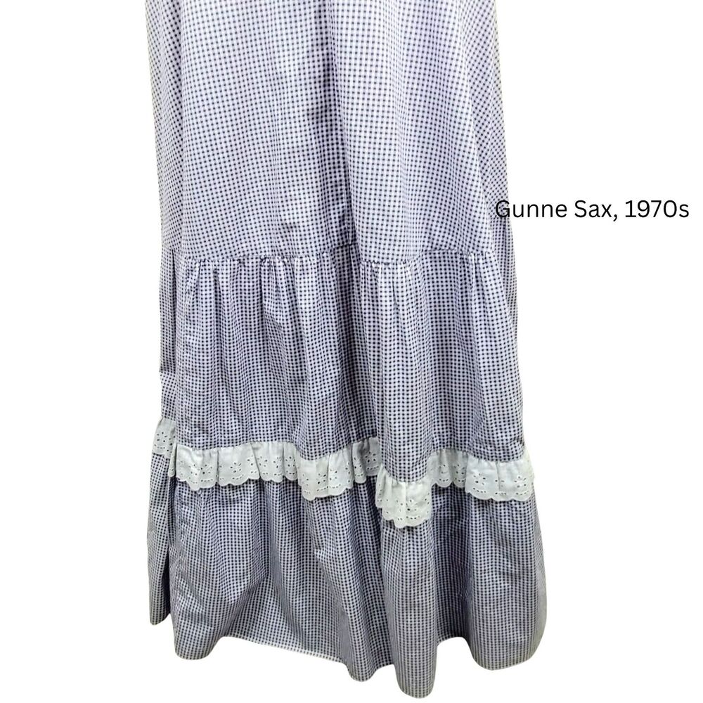 Vtg 70s Gunne Sax Maxi Dress cotton lace collar gingham blue check XS - Picture 7 of 9